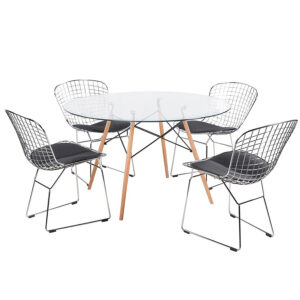 Eames Pack - Comedor 100cm Transparente + 4 Sillas Bertoia Cromadas