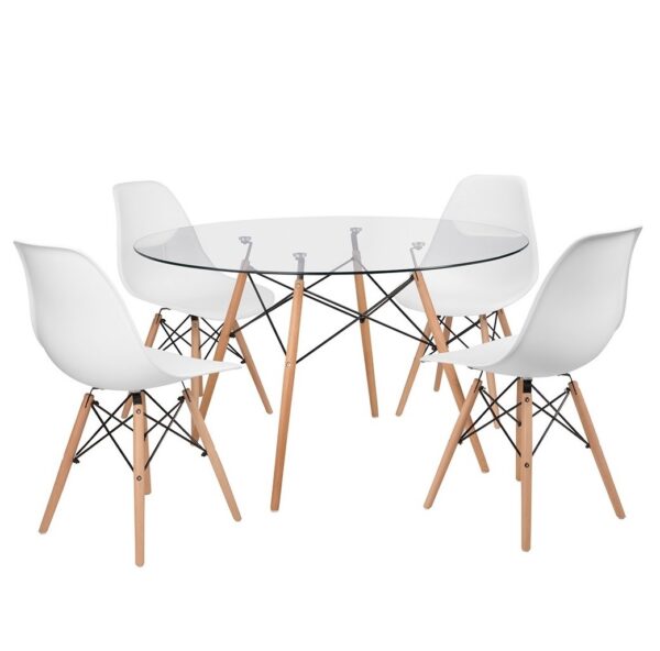 Eames Pack - Comedor 100cm de Cristal + 4 Sillas Eames Style