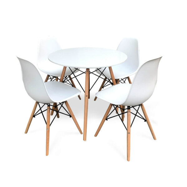 Eames Pack - Comedor 80cm + 4 Sillas Eames Style (blanco)