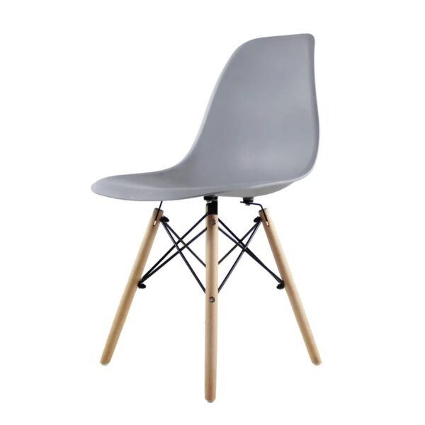 Silla Eames Style Gris  | Asiento de Polipropileno | Patas de Madera solida de haya | Diseño contemporáneo | Silla de comedor