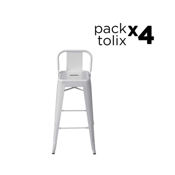 Tolix Pack - 4 Bancos Tolix Style Respaldo Bajo Blancos