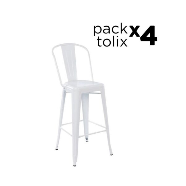 Tolix Pack - 4 Bancos Tolix Style Respaldo Alto Blancos