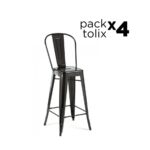 Tolix Pack - 4 Bancos Tolix Style Respaldo Alto Negros