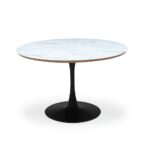 Mesa Comedor Redonda  Tulipan Style Blanca Cristal tipo Marmol