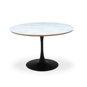 Mesa Comedor Redonda  Tulipan Style Blanca Cristal tipo Marmol