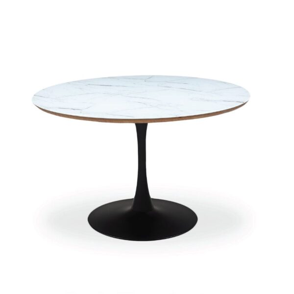 Mesa Comedor Redonda  Tulipan Style Blanca Cristal tipo Marmol