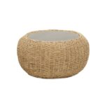 Mesa Central Brum Natura  | Cubierta de polystone | Base tejida en mimbre para exteriores | Redonda | Diseño minimalista