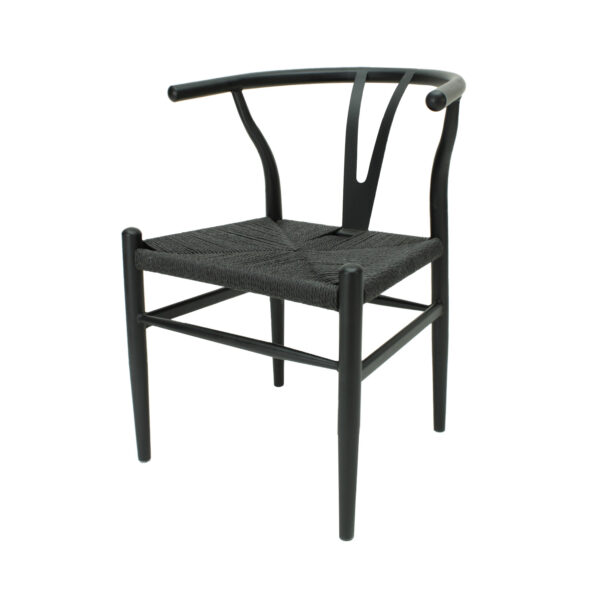 Silla Wishbone Style Metálica Asiento tejido | Estructura Metálica | Silla de Diseño Clásico Danés | Transfer tipo madera