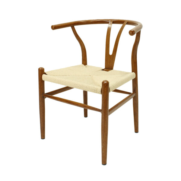 Silla Wishbone Style Metálica Asiento tejido | Estructura Metálica | Silla de Diseño Clásico Danés | Transfer tipo madera