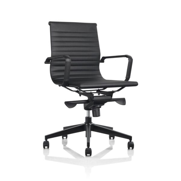 Silla Oficina estilo Eames Aluminium Black Tapizada Respaldo Bajo