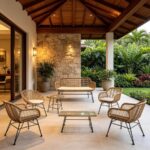 Sillon Love seat Alessa Tejido | Asiento de Rattan | Estructura metálica | Diseño moderno | Sillón de Exterior