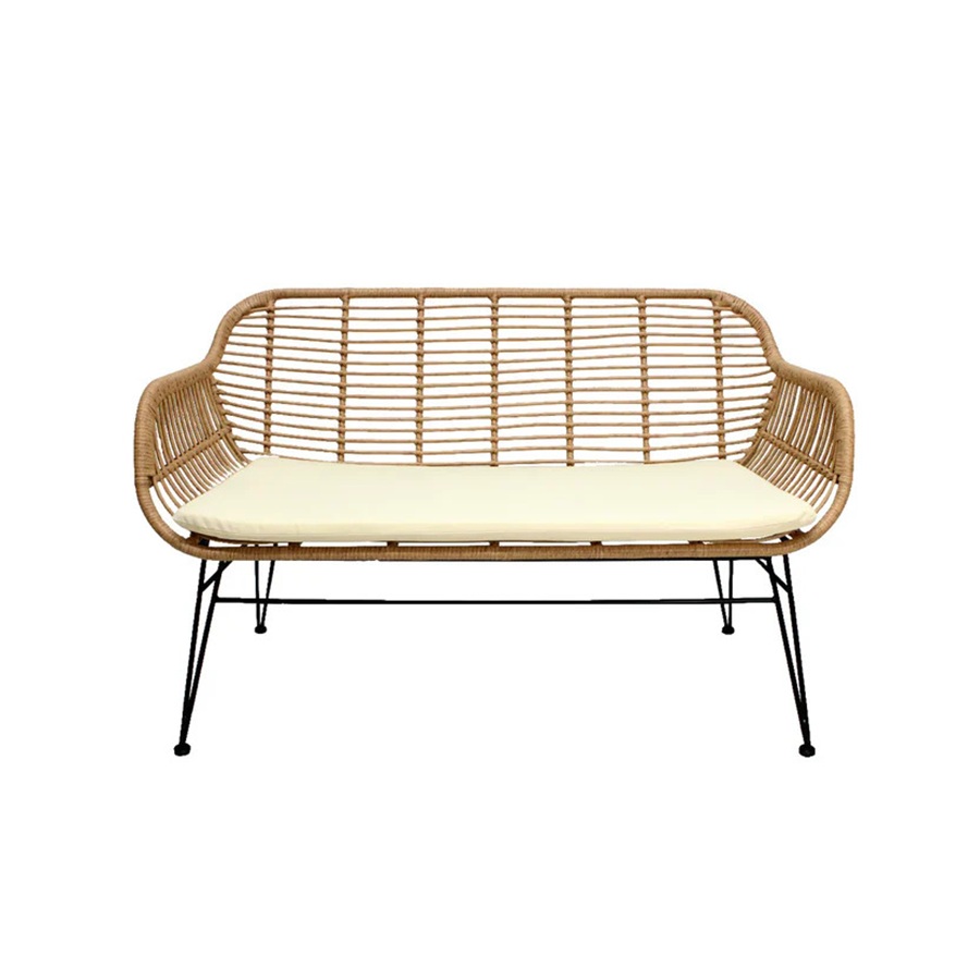 Sillon Love seat Alessa Tejido | Asiento de Rattan | Estructura metálica | Diseño moderno | Sillón de Exterior