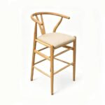 Banco Wishbone Style | Asiento tapizado | Madera solida de Haya | Banco de Diseño Clásico Danés | Barras y comedores