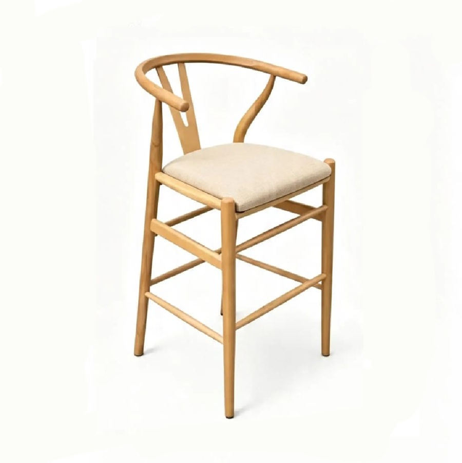 Banco Wishbone Style | Asiento tapizado | Madera solida de Haya | Banco de Diseño Clásico Danés | Barras y comedores