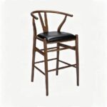 Banco Wishbone Style | Asiento tapizado de piel | Madera solida de Haya | Banco de Diseño Clásico Danés | Barras y comedores