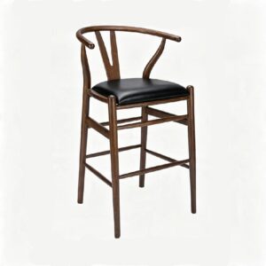 Banco Wishbone Style | Asiento tapizado de piel | Madera solida de Haya | Banco de Diseño Clásico Danés | Barras y comedores