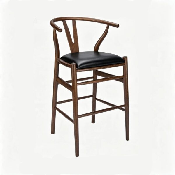 Banco Wishbone Style | Asiento tapizado de piel | Madera solida de Haya | Banco de Diseño Clásico Danés | Barras y comedores