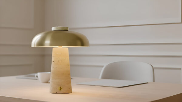 Lampara de mesa Piedra Travertino con cubierta aluminio ITBB