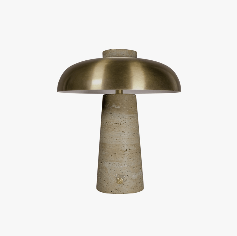 Lampara de mesa Piedra Travertino con cubierta aluminio dorada ITBB – ILUEURM3G9ITBB